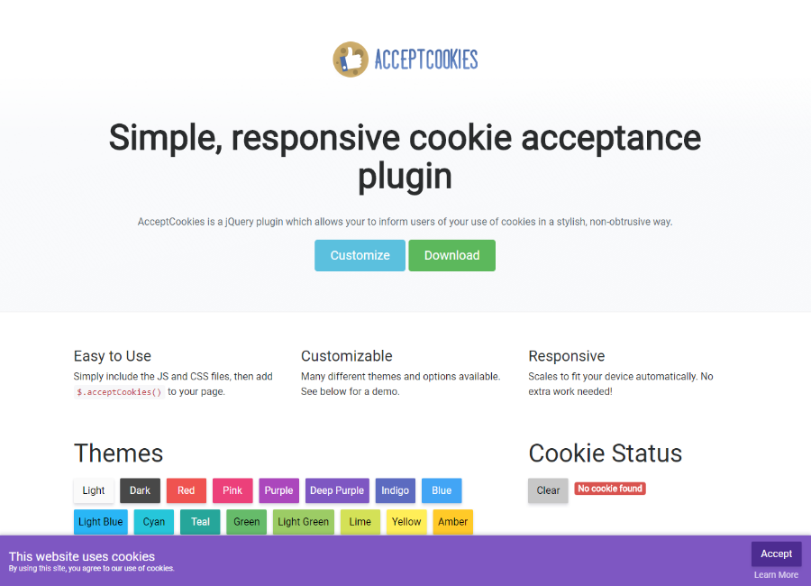 AcceptCookies jQuery Plugin